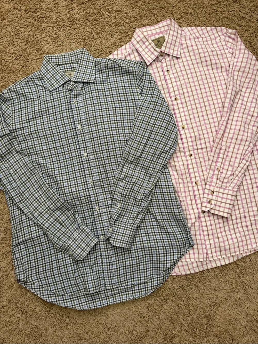 Lot Of 2 Beretta Plaid Button Up Long Sleeve Shirt Size Medium/41 Blue Pink